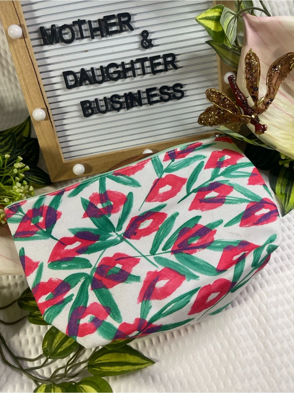 Clinique x Drawbertson Floral Lips Makeup/Toiletries Bag - BAG ONLY